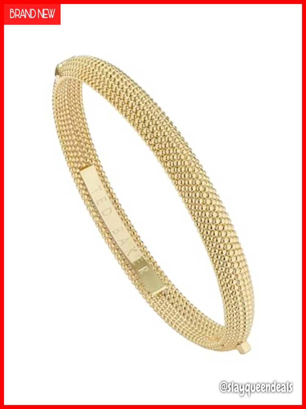 Gold Tone Bangle Bracelet with Textured Finish and Hinge Closure